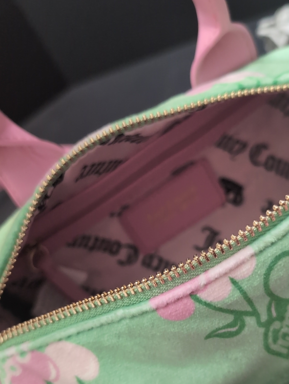 NWT,Juicy Couture 'Retro Juicy Cherry's Green/Pink Mini Barrel Bag. - Picture 9 of 14